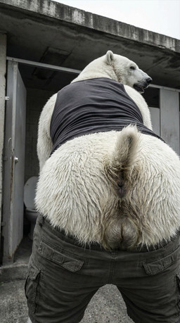 anthro anus backsack balls bathroom big_butt bodily_fluids bottomwear bottomwear_down butt clothed clothing cloud cloudy concrete detailed_anus detailed_background detailed_fur fur genitals looking_at_viewer looking_back looking_back_at_viewer low-angle_view male musky_butt outside partially_clothed photorealism presenting presenting_anus presenting_hindquarters public_restroom raised_tail realistic realistic_fur realistic_lighting rear_view shirt shorts shorts_down solo sweat sweaty_butt tank_top toilet topwear wet wet_body wet_fur white_body white_fur delken mammal polar_bear ursid ursine detailed hi_res