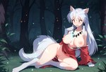 4_toes blush breasts clothed clothing exposed_breasts feet female fur gender_transformation genitals hair inuyasha jewelry long_hair looking_at_self magic mid_transformation necklace nipples paws pussy solo toes transformation white_body white_fur white_hair contextualcritters inuyasha_(inuyasha) animal_humanoid canid canid_demon canid_humanoid canine canine_humanoid canis demon humanoid mammal mammal_humanoid