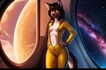 anthro breasts brown_body brown_fur brown_hair chest_tuft clothing countershade_fur countershade_torso countershading ear_tuft exposed_breasts female fur hair jumpsuit looking_at_viewer navel nipples solo solo_focus space spacecraft spacecraft_interior standing tease teasing tuft unzipped vehicle webcomic yellow_clothing drakkenfyre freefall_(webcomic) florence_ambrose_(freefall) webcomic_character bowman's_wolf canid canine canis mammal red_wolf wolf comic