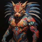 anthro black_background feathers fur hair male multicolored_body multicolored_ears multicolored_feathers multicolored_fur multicolored_hair multicolored_skin nude simple_background solo solo_focus whiskers yellow_eyes bahufaru alebrije portrait