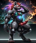 android animal_genitalia animal_penis anthro balls canine_genitalia canine_penis genitals glowing glowing_eyes hair icefoxai machine male musclegut nebula penis pubes red_eyes red_hair robot