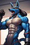 abs anthro biceps blue_body blue_fur fur male muscular muscular_anthro muscular_male navel nipples nude pecs solo triceps veiny_biceps veiny_muscles unknown_director nintendo pokemon generation_4_pokemon lucario pokemon_(species) hi_res