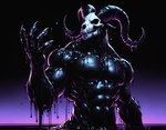 2_horns abs anthro backlighting biceps big_abs big_biceps big_forearm_muscles big_muscles big_pecs big_trapezius big_triceps biped black_background black_body black_claws black_ears black_horn black_skin bone bovid_horn broad_shoulders caprine_horn claws curled_horn curved_horn dall-e_3 dark_body dark_fur deltoids empty_eye_sockets eyeless fangs featureless_chest finger_claws forearm_muscles front_view fur glistening glistening_body glistening_skin goo_dripping goo_transformation head_horn horn humanoid_hands light liquid_latex male manly monotone_body monotone_skin muscular muscular_anthro muscular_arms muscular_male mythology nude nude_anthro nude_male obliques partially_submerged pecs pose purple_background quads ram_horn ridged_horn serratus sharp_teeth simple_background skull skull_head solo standing teeth thick_neck transformation trapezius triceps wet wet_body zenithwolf canid canid_demon canine demon mammal monster mythological_creature wendigo invalid_tag 9:7 digital_media_(artwork) half-length_portrait hi_res lighting portrait purple_theme shaded
