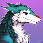 anthro braided_hair cheek_tuft chest_tuft edit facial_markings facial_tuft fluffy fur green_body green_fur hair head_markings icon long_hair male markings red_eyes sergal sergalbutt signature simple_background solo sparkz_(sergalbutt) tuft watermark white_body white_fur