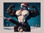 abs anthro bedroom_eyes big_muscles big_penis bodily_fluids christmas_card christmas_clothing christmas_headwear clothing cum cumshot decorated_borders ejaculation flexing genital_fluids genitals hat headgear headwear huge_pecs huge_penis long_penis long_tongue male muscular muscular_male narrowed_eyes open_mouth pecs penis santa_hat seductive snow snowing solo thick_thighs throbbing_penis tongue code_0_0 generation_8_pokemon obstagoon pokemon_(species) absurd_res hi_res