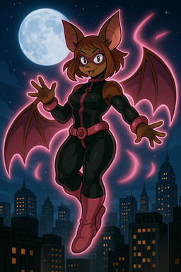 anthro aura bat_wings bodysuit boots breasts brown_body brown_fur brown_hair building clothing female flying footwear fur hair membrane_(anatomy) membranous_wings moon night open_mouth open_smile pink_aura short_hair skinsuit smile smiling_at_viewer solo tight_clothing wings my_hero_academia ochaco_uraraka bat mammal hi_res