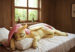 bed cutie_mark feathers female feral friendship_is_magic fur furniture hair head_on_pillow hooves inside lying on_bed painting_(object) pillow pink_hair quadruped sleeping solo window wings yellow_body tamrad fluttershy_(mlp) equid equine horse mammal my_little_pony pegasus pony hi_res