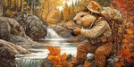 anthro autumn autumn_leaves backpack black_eyes boots bottomwear brown_nose camo camo_bottomwear camo_clothing camo_hat camo_headgear camo_headwear camo_pants camo_print camo_shirt camo_topwear clothing creek fishing fishing_hat fishing_rod fly_fishing footwear forest hat headgear headwear male pants pattern_bottomwear pattern_clothing pattern_hat pattern_headgear pattern_headwear pattern_pants pattern_shirt pattern_topwear plant rock shirt small_ears small_feet solo solo_focus topwear tree vest water waterfall bahufaru beaver mammal rodent hi_res