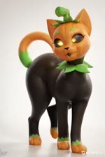 black_body black_paws cute_expression cute_eyes feral food fruit glowing glowing_eyes halloween holiday_theme holiday_themed male plant pumpkin simple_background solo walking white_background fe_luniferal felid feline mammal animated webm