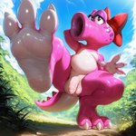 3_toes anthro balls barefoot claws detailed_background feet femboy foot_focus genitals girly grass humanoid_feet male penis plant soles solo toe_claws toes wrinkled_feet unknown_director nintendo super_mario_bros birdo dinosaur reptile scalie hi_res