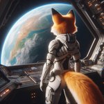 anthro armor clothed clothing control_panel female fur orange_body orange_fur planet rear_view solo space spacecraft spacecraft_interior spacesuit standing vehicle white_clothing window omgechounknown canid canine canis fox mammal