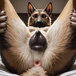 anatomically_correct anatomically_correct_genitalia anatomically_correct_pussy animal_genitalia animal_pussy anthro anus bed bodily_fluids breasts canine_genitalia canine_pussy claws female furniture genital_fluids genitals inside legs_up looking_at_viewer lying nipples nude on_back on_bed photorealism photorealistic pussy pussy_juice rear_view solo spread_legs spreading director_yiffy canid canine canis domestic_dog german_shepherd herding_dog mammal pastoral_dog hi_res