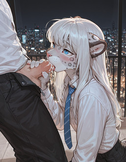 5_fingers anthro anthro_penetrated balls biped black_bottomwear black_clothing black_pants blue_eyes blush bodily_fluids bottomwear city city_background cityscape claws clothed clothed_sex clothing cum cum_in_mouth cum_inside detailed_background dress_shirt duo faceless_character faceless_male fellatio femboy fingers fur genital_fluids genitals grey_body grey_fur hair hand_on_penis human_on_anthro human_penetrating human_penetrating_anthro human_penetrating_male humanoid_genitalia humanoid_penis interspecies kneeling kneeling_on_ground kneeling_oral_position long_hair male male/male male_anthro male_on_anthro male_on_human male_penetrated male_penetrating male_penetrating_anthro narrowed_eyes necktie night open_bottomwear open_clothing open_pants oral oral_penetration pants penetration penile penile_penetration penis penis_in_mouth pink_nose sex shirt solo_focus spots spotted_body spotted_fur tongue topwear touching_penis tuft unzipped white_body white_clothing white_fur white_hair white_shirt white_topwear lucanon felid human mammal pantherine snow_leopard hi_res