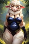 anthro blue_clothing blue_eyes blue_lingerie blush clothing dominatrix female fluffy fluffy_body latex lingerie mature_female solo thesouthkorean23 bovid caprine mammal sheep