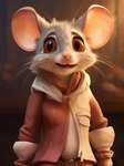 anthro brown_eyes clothed clothing coat detailed detailed_fur female fully_clothed fur fuzzy_logic half-length_portrait hi_res mammal mouse mouse_ears murid murine pink_nose portrait rodent smile solo tan_body tan_fur topwear whiskers