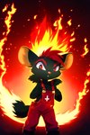 anthro black_body black_fur clothing elemental_manipulation female fire fire_manipulation fur overalls red_eyes solo loganth chocolatechilla chinchilla chinchillid mammal rodent hi_res