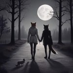 alternate_species anthro clothing duo duo_focus female furrification group jacket male male/female moon night topwear moglo canid canine fox mammal tagme