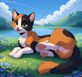 anatomically_correct anatomically_correct_genitalia anatomically_correct_pussy animal_genitalia animal_pussy bodily_fluids dripping feline_pussy female feral flower genital_fluids genitals lake outside plant presenting pussy pussy_juice pussy_juice_drip solo sunny vaginal_fluids neuralynx domestic_cat felid feline felis mammal absurd_res hi_res