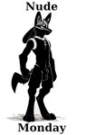 animal_genitalia anthro balls digitigrade fully_sheathed genitals male nude sheath silhouette solo standing text hamgas_(director) generation_4_pokemon lucario pokemon_(species) black_and_white hi_res monochrome