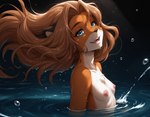 anthro bathing blue_eyes breasts brown_hair female hair looking_at_viewer nipples nude outdoor_nudity outdoors small_breasts solo twokinds water wet anonymous_director laura_(twokinds) canid canine fox keidran mammal hi_res