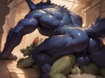 anal anal_penetration anthro backsack ball_size_difference balls bared_teeth big_dom_small_sub blue_body bodily_fluids butt cum cum_in_ass cum_inside cum_on_balls cum_on_ground dominant duo eyes_closed floor genital_fluids genitals green_body inside league_of_legends light lying lying_on_ground male male/male male_penetrated male_penetrating male_penetrating_male monotone_body muscular muscular_male nude on_all_fours on_front penetration penile penile_penetration penis_in_ass perineum rear_view sex size_difference sunlight tile tile_floor picometer twitch_(lol) warwick_(lol) canid canine canis mammal murid murine rat rodent wolf