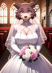anthro big_breasts breasts canid canine canis church cleavage clothed clothing dress elfurro female flower juno_(beastars) mammal plant solo window wolf