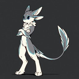 4_ears anthro chest_tuft digitigrade feathers fur grey_body grey_fur inner_ear_fluff male multi_ear multicolored_body multicolored_fur purple_eyes simple_background solo tuft white_body white_fur direfelis_(director) avali 1:1 watermark