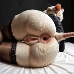 anthro anus butt clothing female gaping gaping_anus genitals lingerie looking_at_viewer looking_back looking_back_at_viewer lying on_side presenting presenting_hindquarters pussy realistic rear_view solo solo_focus director_unholycow mammal murid murine rat rodent detailed