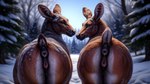 animal_genitalia animal_pussy duo equine_anus equine_pussy female female/female feral genitals looking_at_viewer pussy winter_background ruski218 cervid mammal hi_res