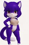 anthro chibi clothing domestic_cat felid feline felis female fur hair hi_res mammal nendoroid purple_body purple_fur purple_hair sesame_akane_(uber_quest) short_hair simple_background solo technical_monkey underwear white_background