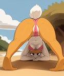 absurd_res anatid anseriform anthro avian beach beak bikini bird breasts butt camel_toe clothing cloud9999 daisy_duck disney duck ducktales ducktales_(2017) feathers female hair hi_res jack-o'_pose looking_at_viewer membrane_(anatomy) navel non-mammal_breasts orange_legs pink_clothing pose presenting presenting_hindquarters scut_tail seaside short_tail solo swimwear upside_down webbed_feet wet wet_body white_body white_feathers white_hair white_skin