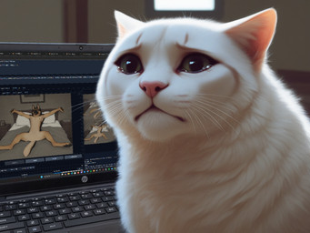 ambiguous_gender bed bodily_fluids computer crying facial_markings feline_nose feral fluffy fur furniture green_eyes head_markings inner_ear_fluff laptop looking_at_viewer lying markings neck_tuft no_sclera on_back on_bed pillow pink_nose pivoted_ears pupils sad slit_pupils solo stretching tail tears tuft whisker_spots whiskers white_body white_fur knotanotherfurry canid canine canis domestic_cat domestic_dog felid feline felis german_shepherd herding_dog mammal pastoral_dog 2025 meme