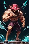 abs anthro biceps blue_nose brown_body brown_fur capreoline cervid clothed clothing fist footwear fur hat headgear headwear hooves male mammal muscular reindeer sandals solo tony_tony_chopper