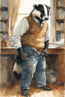 age_difference anthro black_body black_fur bottomwear classroom clothed clothing denim denim_clothing desk eyewear fur furniture glasses inside jeans light male narrowed_eyes older_male open_clothing pants presenting school seductive shirt solo sunlight sweater table teacher topwear tuft undressing unzipped white_body white_fur window extravirginweaseloil badger mammal mustelid musteline hi_res