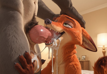 animal_genitalia animal_penis anthro athletic big_penis bodily_fluids canine_genitalia canine_penis cum cum_in_mouth cum_inside disney dominant duo excessive_cum excessive_genital_fluids face_fucking fellatio genital_fluids genitals glistening hairy happy hotel_room huge_penis irrumatio looking_pleasured male male/male oral orgasm_face penile penis pubes sex sweat throbbing_penis lakamakafafa zootopia nick_wilde canid canine canis fox mammal wolf hi_res