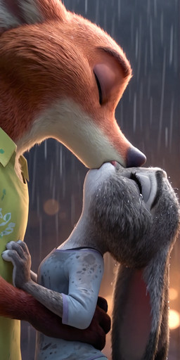 black_nose bodily_fluids clothed clothing crying disney duo embrace eyes_closed female fur grey_body grey_fur hug interspecies kissing larger_male male male/female multicolored_body multicolored_ears multicolored_fur orange_body orange_fur outside pink_nose predator/prey raining romantic romantic_couple shirt side_view size_difference smaller_female tears topwear tuft two_tone_body wet white_body white_fur alucard_(director) zootopia judy_hopps nick_wilde canid canine fox lagomorph leporid mammal rabbit red_fox absurd_res hi_res