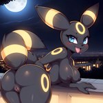 absurd_res anthro blush boobs butt eeveelution female generation_2_pokemon genitals hi_res looking_at_viewer mr_diddlez nipples pokemon_(species) presenting presenting_hindquarters pussy smile solo tongue umbreon
