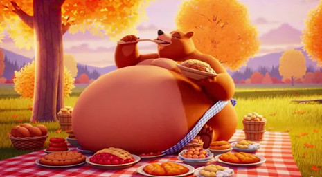 anthro belly belly_rub big_belly day detailed_background detailed_fur eating eating_food female forest fur growing happy hyper hyper_belly light mature_female obese overweight overweight_anthro overweight_female plant solo sora_2 sound_warning sunlight tree gridanon mammal ursid animated detailed short_playtime sound webm