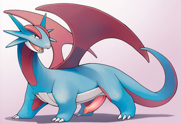 3_toes animal_genitalia animal_penis bedroom_eyes blue_body feet feral genitals looking_at_viewer male mythology narrowed_eyes open_mouth penis red_body seductive simple_background solo standing toes white_background wings lightning7 nintendo pokemon dragon generation_3_pokemon mythological_creature mythological_scalie pokemon_(species) salamence scalie western_dragon hi_res