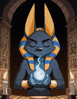 anthro black_body black_fur candle egyptian_headdress fire fur male solo young_anthro young_male destructiveforce_(director) anubis_and_the_buried_bone anubis anubian_jackal canid canine canis deity jackal mammal animated hi_res short_playtime webm