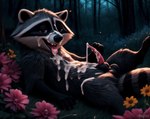 3d_(artwork) animal_genitalia animal_penis bodily_fluids cum cum_on_body cum_on_penis digital_media_(artwork) disney feral forest forest_background genital_fluids genitals hi_res looking_at_viewer luckydawolf lying male mammal masturbation meeko nature nature_background night on_back penis plant pocahontas_(film) procyonid raccoon solo stable_diffusion tree wolf_sd