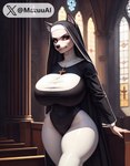 anthro canid canine canis church clothing cross female fur hi_res loona_(helluva_boss) mammal mazuuai red_eyes seductive solo solo_focus tight_clothing white_body white_fur wolf