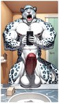 abs absurd_res anthro balls bathroom biceps big_balls big_biceps big_muscles big_penis bodily_fluids erection felid foreskin genital_fluids genitals hi_res huge_penis inside leaking_precum looking_at_viewer male mammal muscular muscular_anthro muscular_male muscular_thighs navel nipples nude open_mouth pantherine pecs penis precum precum_string presenting presenting_penis retracted_foreskin selfie snow_leopard solo vein veiny_biceps veiny_muscles veiny_penis yourliondad