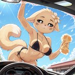 against_surface anthro black_sclera breasts breasts_on_glass clear_sky female fur looking_at_viewer on_glass outside solo wet yellow_body yellow_fur leyendas_arts vanilka_(vkontakte) felid feline mammal hi_res