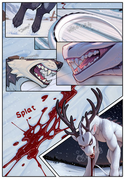 blood blood_in_mouth blood_splatter bodily_fluids breath duo feral fight male mythology onomatopoeia open_mouth sharp_teeth snarling snow sound_effects tail teeth text nonimousmate ignir_(nonimousmate) canid canine canis cervid dragon hybrid mammal mythological_creature mythological_scalie scalie wolf comic hi_res