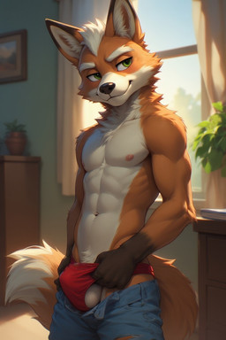 abs anthro balls bedroom_eyes biceps big_balls bottomwear briefs bulge chest_tuft clothed clothing clothing_aside clothing_pull crotch_tuft denim denim_clothing first_person_view fur furniture genitals green_eyes hair inside jeans looking_at_viewer male mohawk muscular muscular_anthro muscular_male narrowed_eyes navel nipples open_bottomwear open_clothing open_pants orange_body orange_fur pants pecs presenting pubes seductive smile solo standing tail tuft unbuttoned_pants underwear underwear_aside underwear_bulge underwear_pull white_body white_fur window extravirginweaseloil nintendo star_fox fox_mccloud canid canine canis fox mammal red_fox hi_res