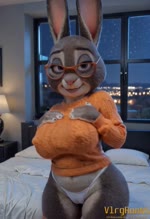 anthro bedroom bedroom_eyes big_breasts big_butt breasts bubble_butt butt clothing curvaceous curvy_figure dancing disney female footwear huge_breasts huge_butt looking_at_viewer mature_female narrowed_eyes night_sky seductive solo sweater teasing thong topwear underwear voluptuous vlrgromns zootopia bonnie_hopps lagomorph leporid mammal rabbit animated hi_res webm