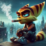 anthro cigar city male metropolis rooftop sitting_on_rooftop smoking solo zero293 ratchet_and_clank ratchet alien lombax mammal