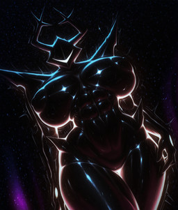 abs anthro antlers areola armor big_areola big_breasts big_nipples black_body breasts female glistening glistening_body glowing headgear helmet horn huge_breasts nipples outline pauldron solo thick_thighs thigh_gap visor wrongnumberai deltarune undertale_(series) roaring_knight_(deltarune) cervid mammal hi_res
