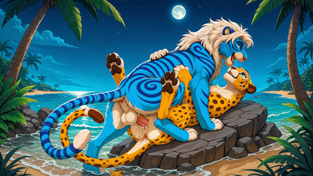 animal_genitalia animal_penis animal_pussy anus balls beach black_pawpads blue_body blue_eyes blue_fur bodily_fluids cum cum_in_pussy cum_inside dipstick_tail duo erection feline_genitalia feline_penis feline_pussy female female_penetrated feral feral_on_feral feral_penetrated feral_penetrating feral_penetrating_feral from_front_position fur genital_fluids genitals happy happy_sex holding_another leaking_cum looking_at_another lying male male/female male_penetrating male_penetrating_female markings missionary_position moon multicolored_body multicolored_fur night on_back open_mouth palm_tree pawpads penetration penile penile_penetration penis penis_in_pussy plant pussy rock sea seaside sex spots spotted_body spotted_fur spread_legs spreading striped_body striped_fur stripes tail_markings tree two_tone_body two_tone_fur vaginal vaginal_penetration water yellow_body yellow_fur mzuri cheetah felid feline lion mammal pantherine hi_res